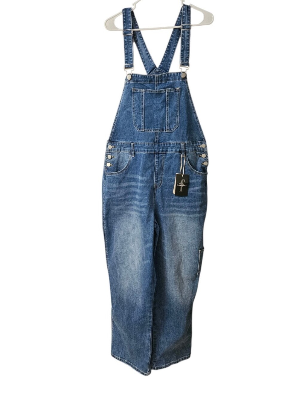 Flamingals Women's Denim Overalls NEW Size XL Medium Wash